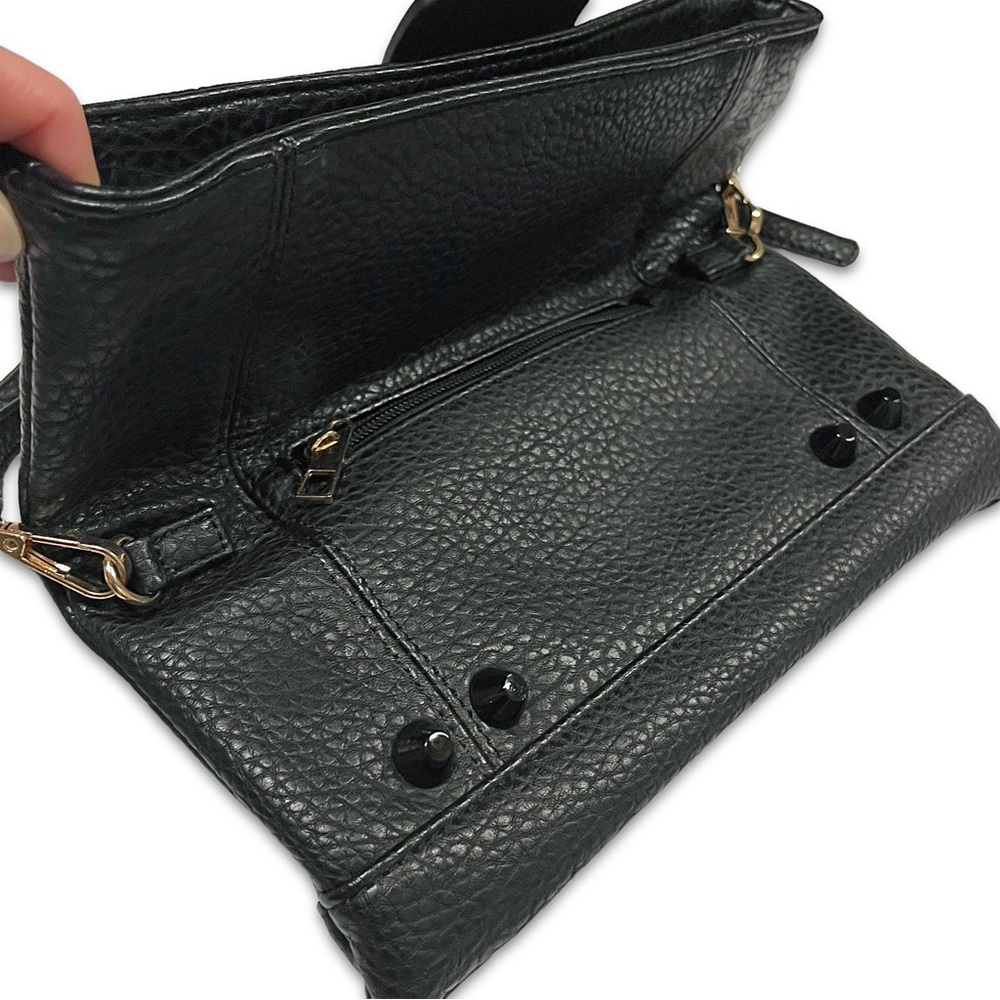 Black Leather Gunmetal Rivets Clutch Crossbody Bag NWOT - Picture 7 of 14